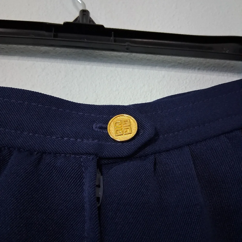 Vintage Givenchy Skirt Navy Blue A-line Midi Lined Zipper Button Closure Pockets - Picture 8 of 16